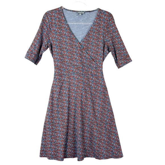 Toad & Co Dress M Faux Wrap Tie Waist Stretch V-Neck Pockets Navy & Burgundy - Picture 1 of 11